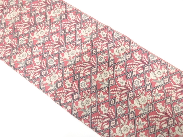 アンティーク　重ね菱に花模様織り出し名古屋帯（着用可）